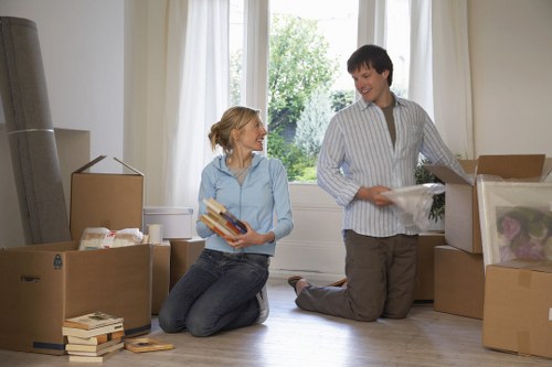 Packed boxes and furniture prepared for a house removal service in Tooting